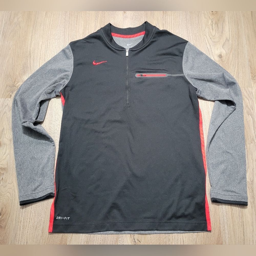 Nike Dress Golf 1/2 zip Dri fit Long sleeve Pullover black red Men's Size Small
